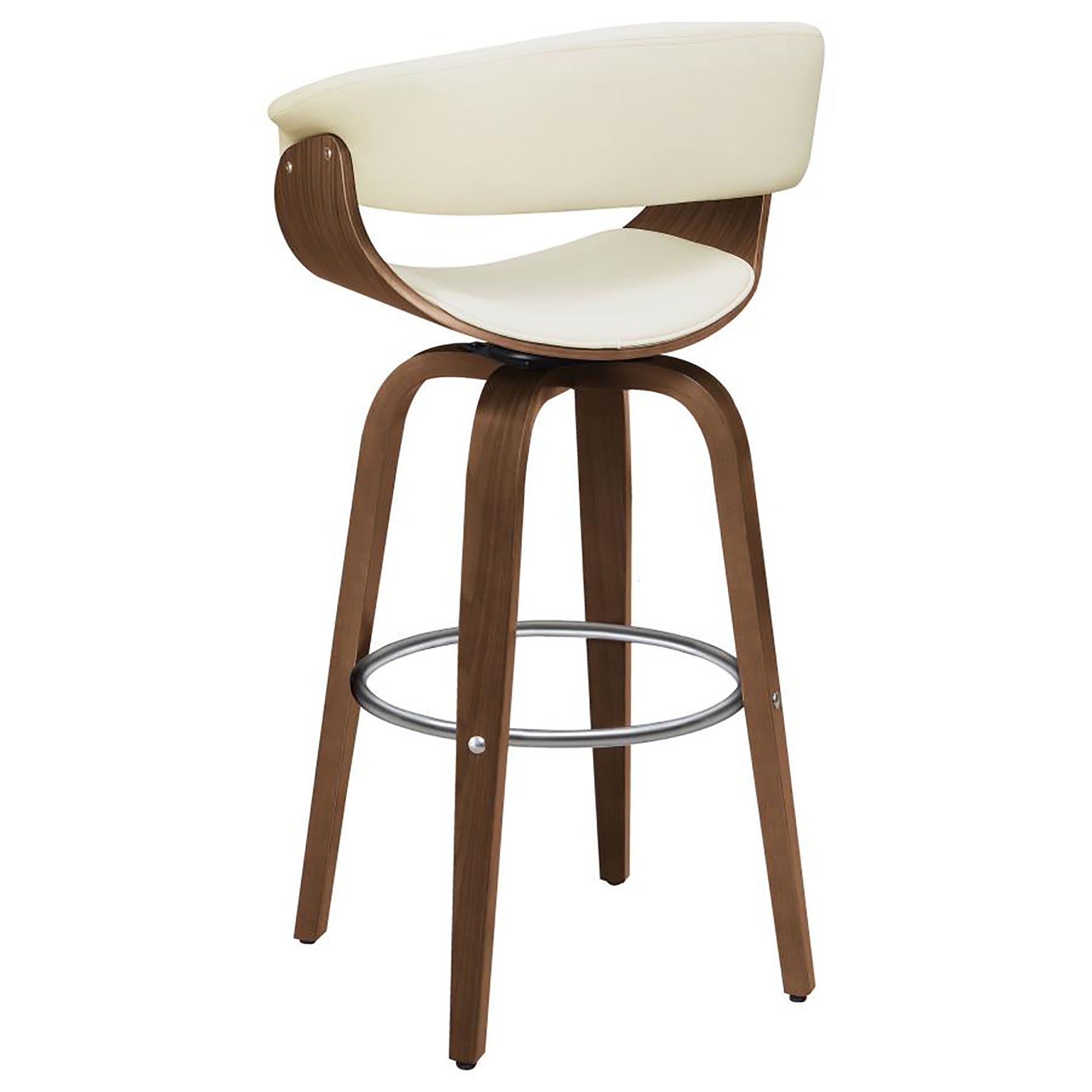 Walnut And Ecru Swivel Bar Stool Solid Cream Brown Dining Room Foam Spot Clean Mid Century Modern Bar Stools Walnut Open Back Foam Faux Leather