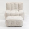 Fluffy Bean Bag Chair, Comfortable Bean Bag For Adults And Children, Super Soft Lazy Sofa Chair With Memory Foam And Ottoman, Indoor Modern Focus Bean Bag Chair For Living Room, Bedroom, Apartment White Velvet