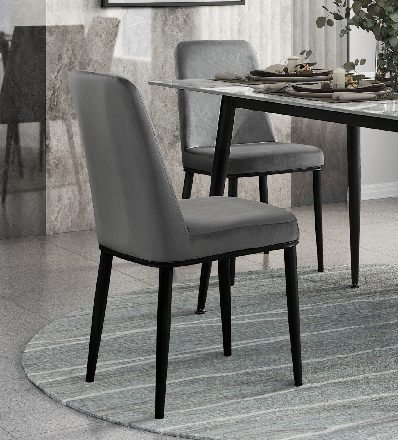 Sleek Design Gray Velvet Side Chairs Set Of 2 Modern Dining Furniture Black Metal Legs Gray Dining Room Contemporary,Modern Side Chair Metal