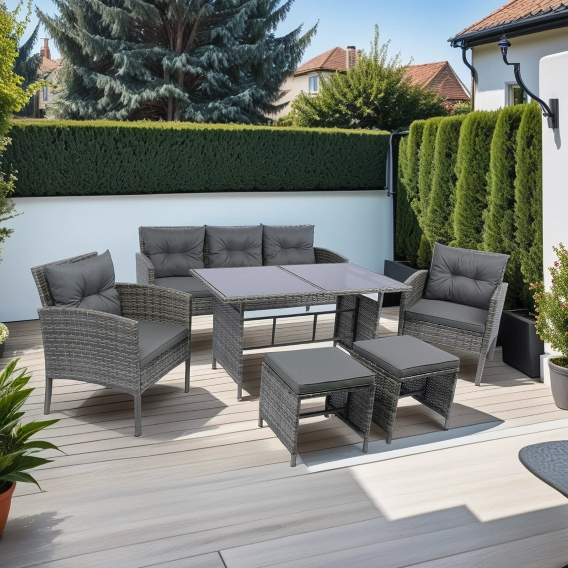 6 Piece Patio Wicker Sectional Set Patio Backyard Conversation Set Grey Wicker Dark Grey Cushion Yes Complete Patio Set Grey Rust Resistant Frame Mildew Resistant Cushion Garden & Outdoor Classic,Modern Multiple Chairs Seating Group Fiber Foam Pads