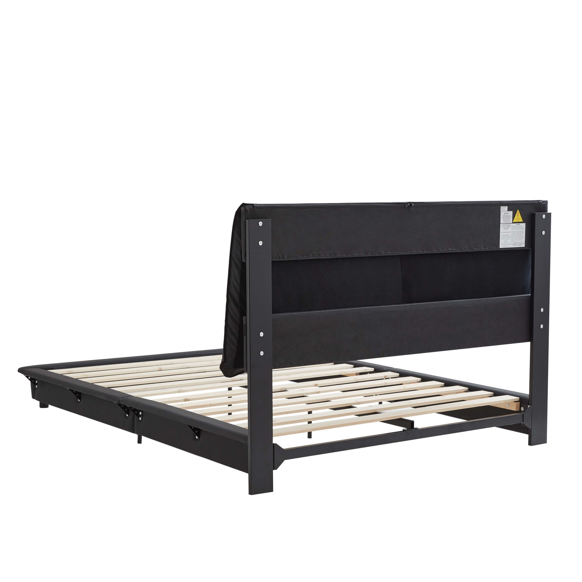 Queen Size Upholstered Platform Bed With Sensor Light And Ergonomic Design Backrests, Black Black Upholstered