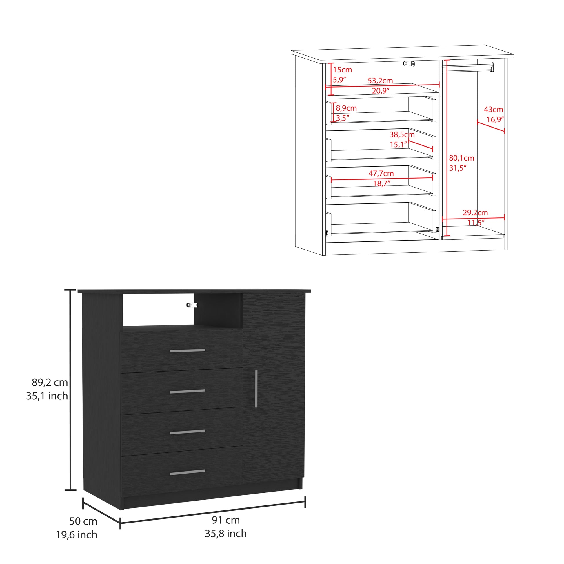 Dresser Beaufort, Bedroom, Black Black Particle Board Particle Board