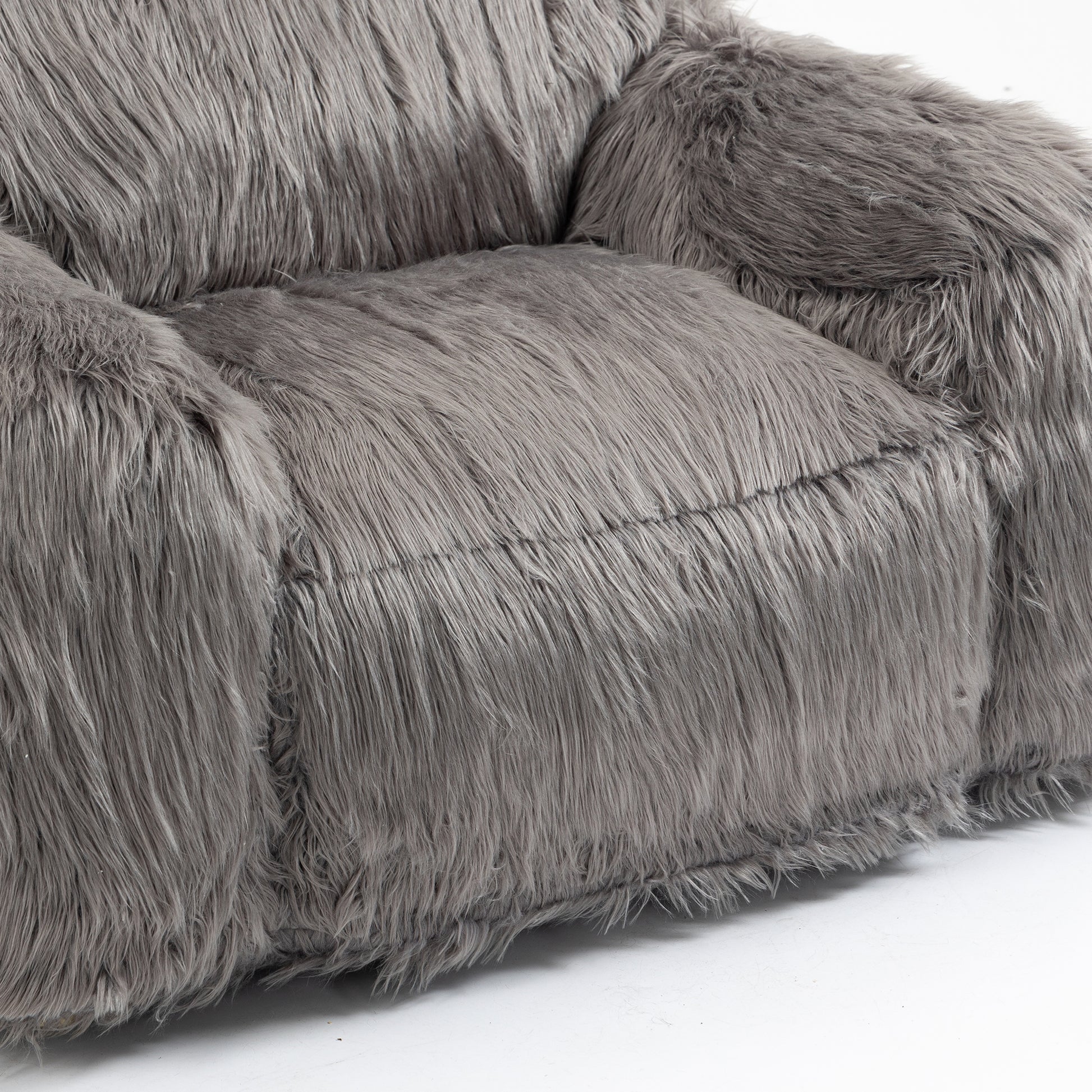 Bean Bag Chair Lazy Long Hair Sofa Bean Bag Chair Adult, Teen High Density Foam Filled Modern Focus Chair Comfortable Living Room, Bedroom Chair Grey Faux Fur