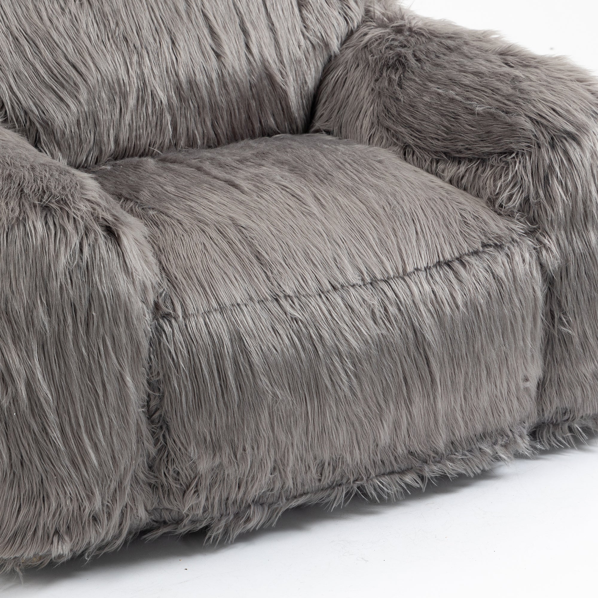 Bean bag chair lazy long hair sofa bean bag chair grey-faux fur