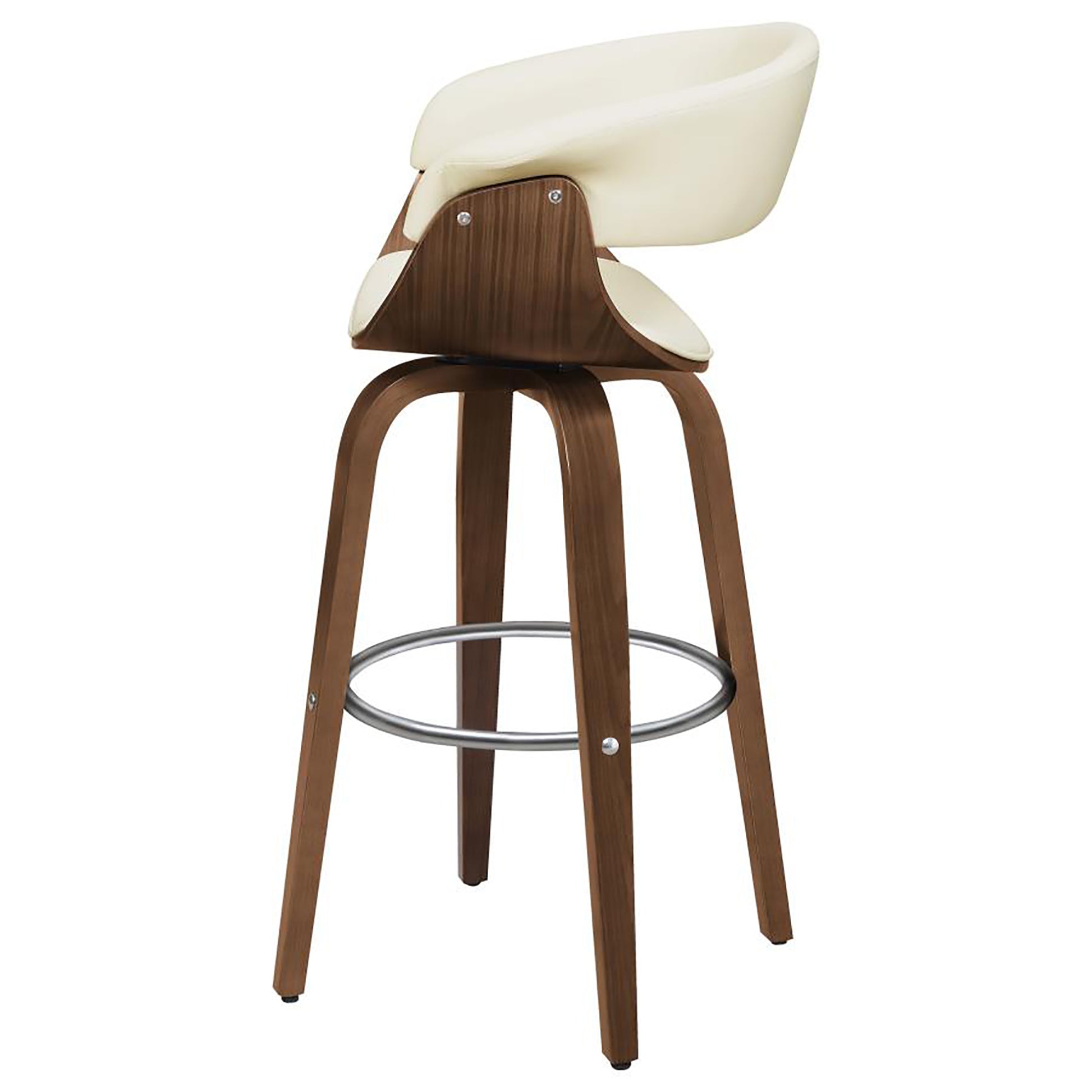 Walnut And Ecru Swivel Bar Stool Solid Cream Brown Dining Room Foam Spot Clean Mid Century Modern Bar Stools Walnut Open Back Foam Faux Leather