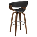 Walnut And Black Swivel Bar Stool Solid Walnut Brown Dining Room Foam Spot Clean Mid Century Modern Bar Stools Walnut Open Back Foam Faux Leather