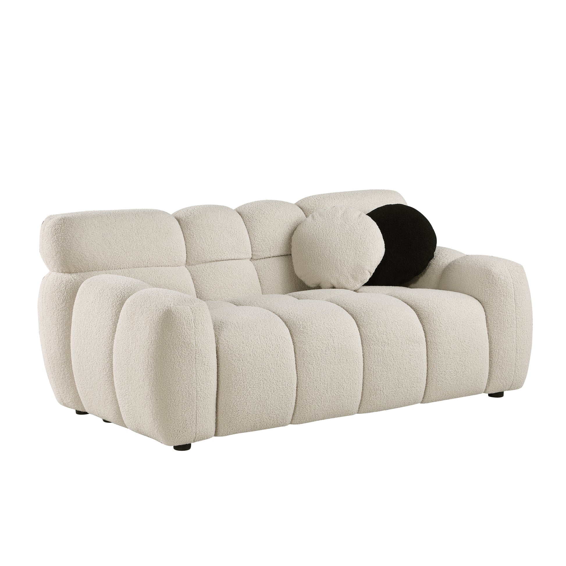 64.96 Length ,35.83" Deepth ,Human Body Structure For Usa People, Marshmallow Sofa,Boucle Sofa ,2 Seater, Beige Boucle Beige Light Brown Wood Primary Living Space Medium Soft Split Back Eucalyptus Rolled Arms Boucle 3 Seat