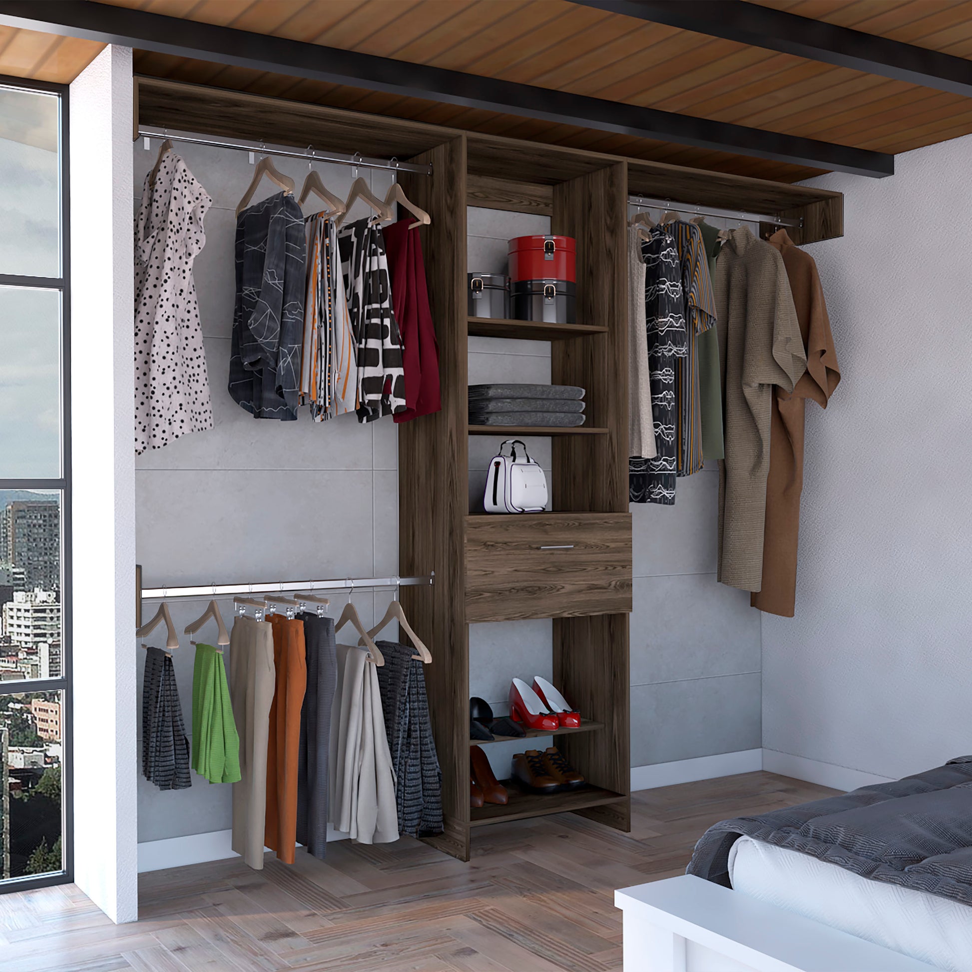 250 Closet System British, Bedroom, Dark Walnut Walnut Particle Board Particle Board