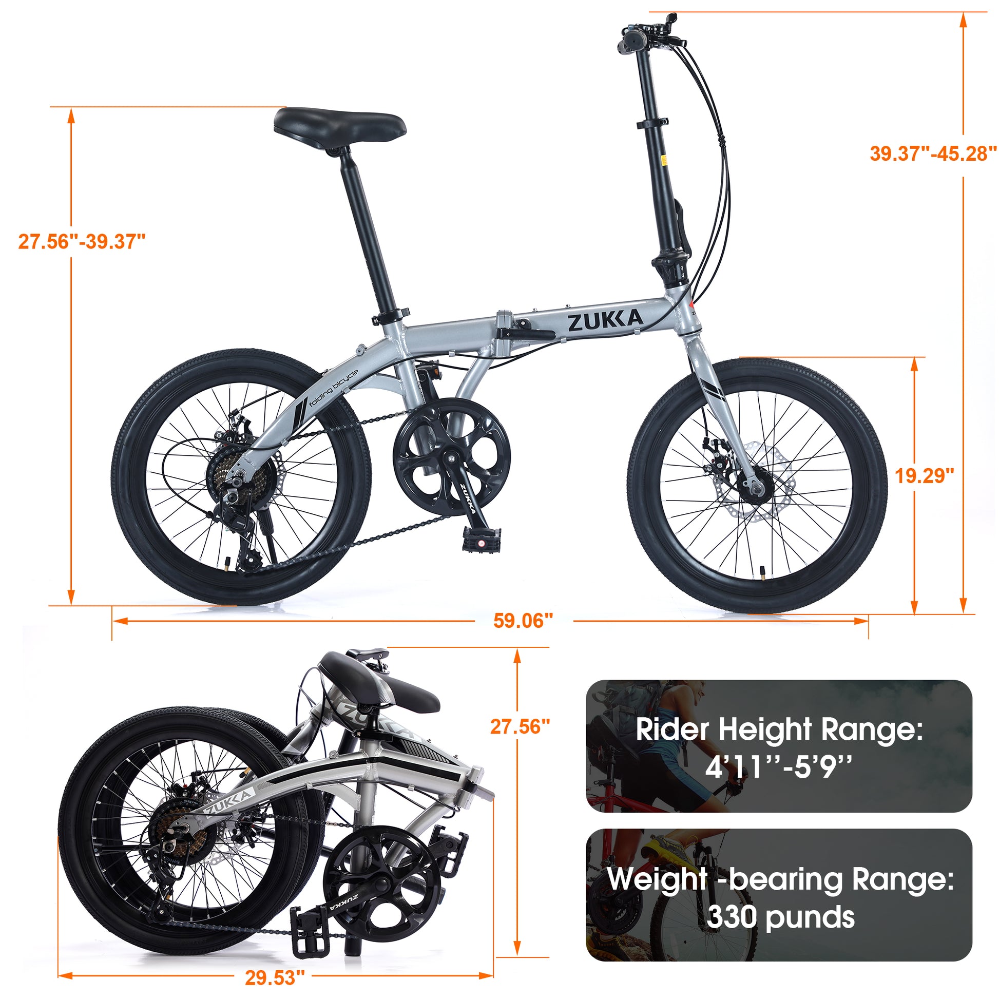 20" Folding City Bike Aluminum Frame 7 Speed Folding Bike Cycling Silver Grey Garden & Outdoor Aluminium