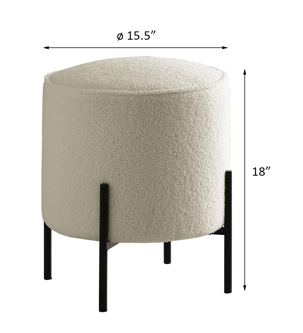 Beige And Matte Black Round Upholstered Ottoman Beige Polyester Wood Beige Solid Backless Medium Soft Contemporary,Modern Round Armless Foam Fabric