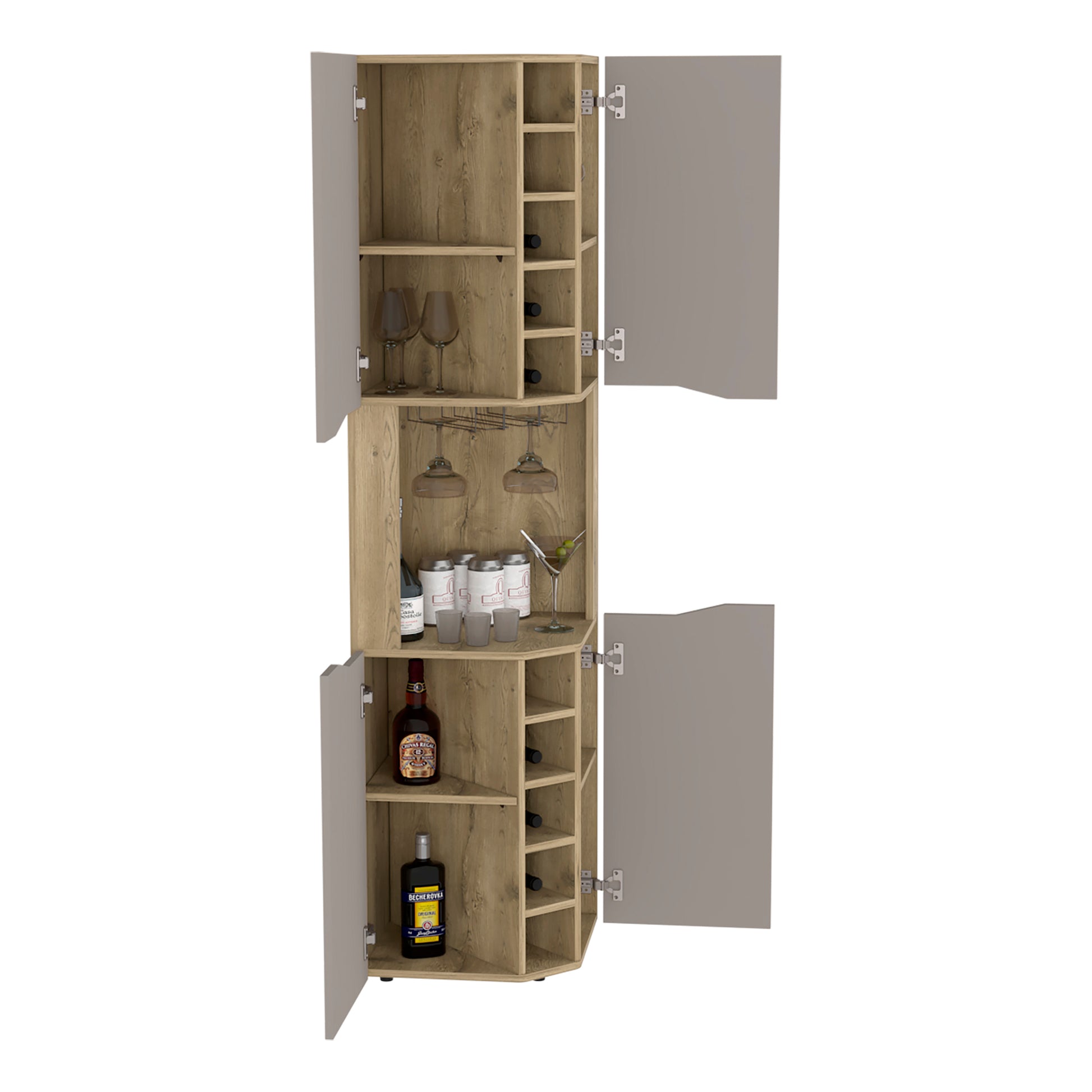 Corner Bar Cabinet Bell, Living Room, Aged Oak Taupe Taupe Particle Board Particle Board