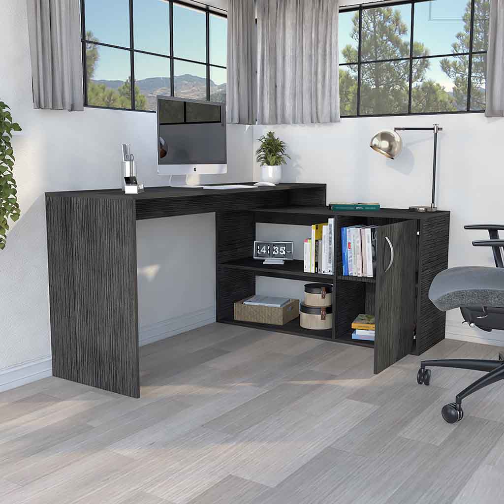 L Shaped Desk Desti, Office, Smokey Oak Gray Particle Board Particle Board