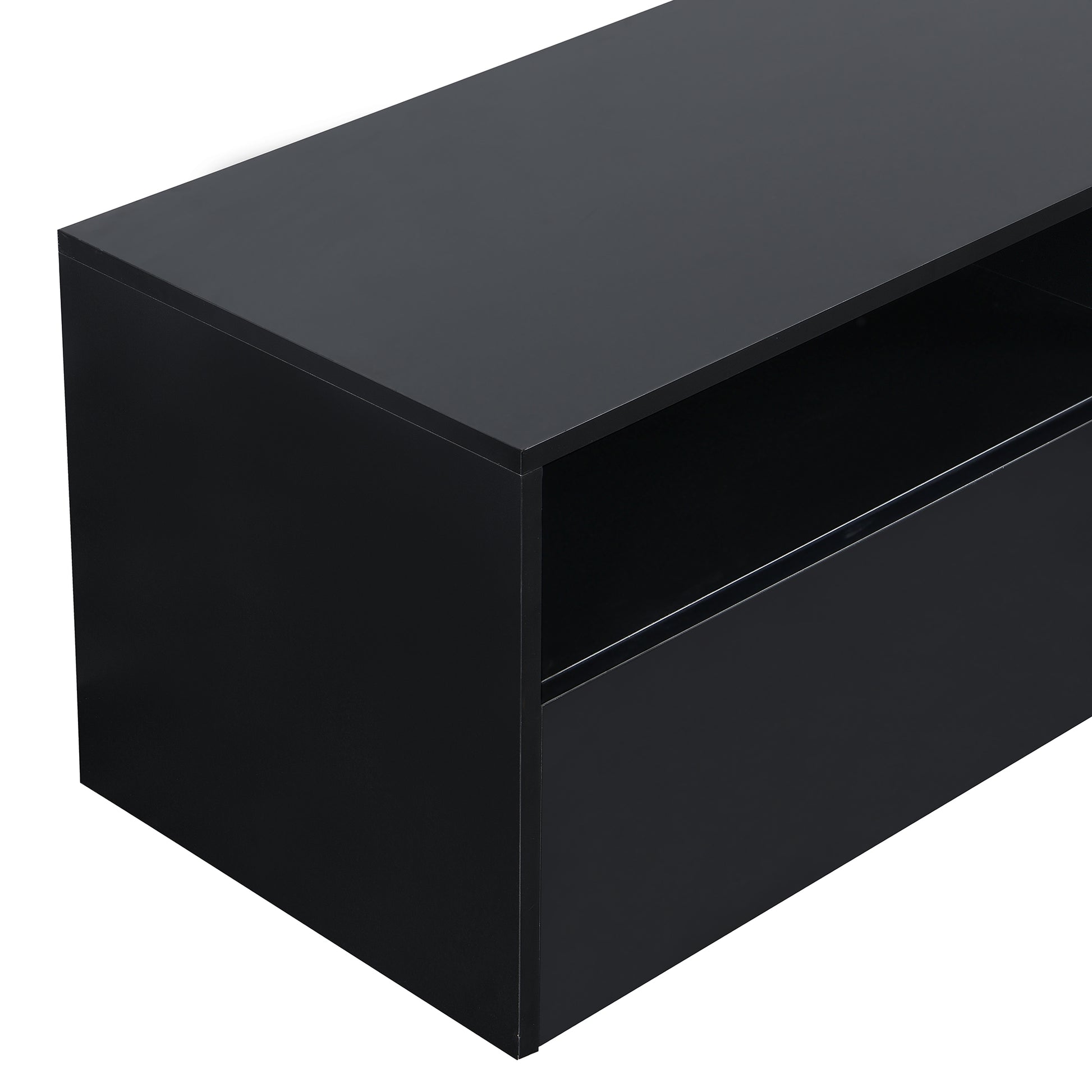 High Gloss Tv Stand With Large Storage Space, Media Console For Tvs Up To 78", Versatile Entertainment Center With Wall Mounted Floating Storage Cabinets For Living Room, Black Black Primary Living Space 70 79 Inches 70 79 Inches Mdf