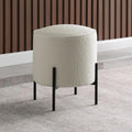 Beige And Matte Black Round Upholstered Ottoman Beige Polyester Wood Beige Solid Backless Medium Soft Contemporary,Modern Round Armless Foam Fabric