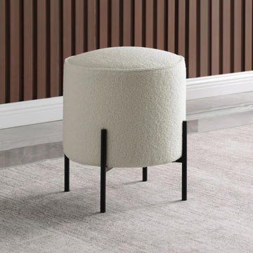 Beige And Matte Black Round Upholstered Ottoman Beige Polyester Wood Beige Solid Backless Medium Soft Contemporary,Modern Round Armless Foam Fabric