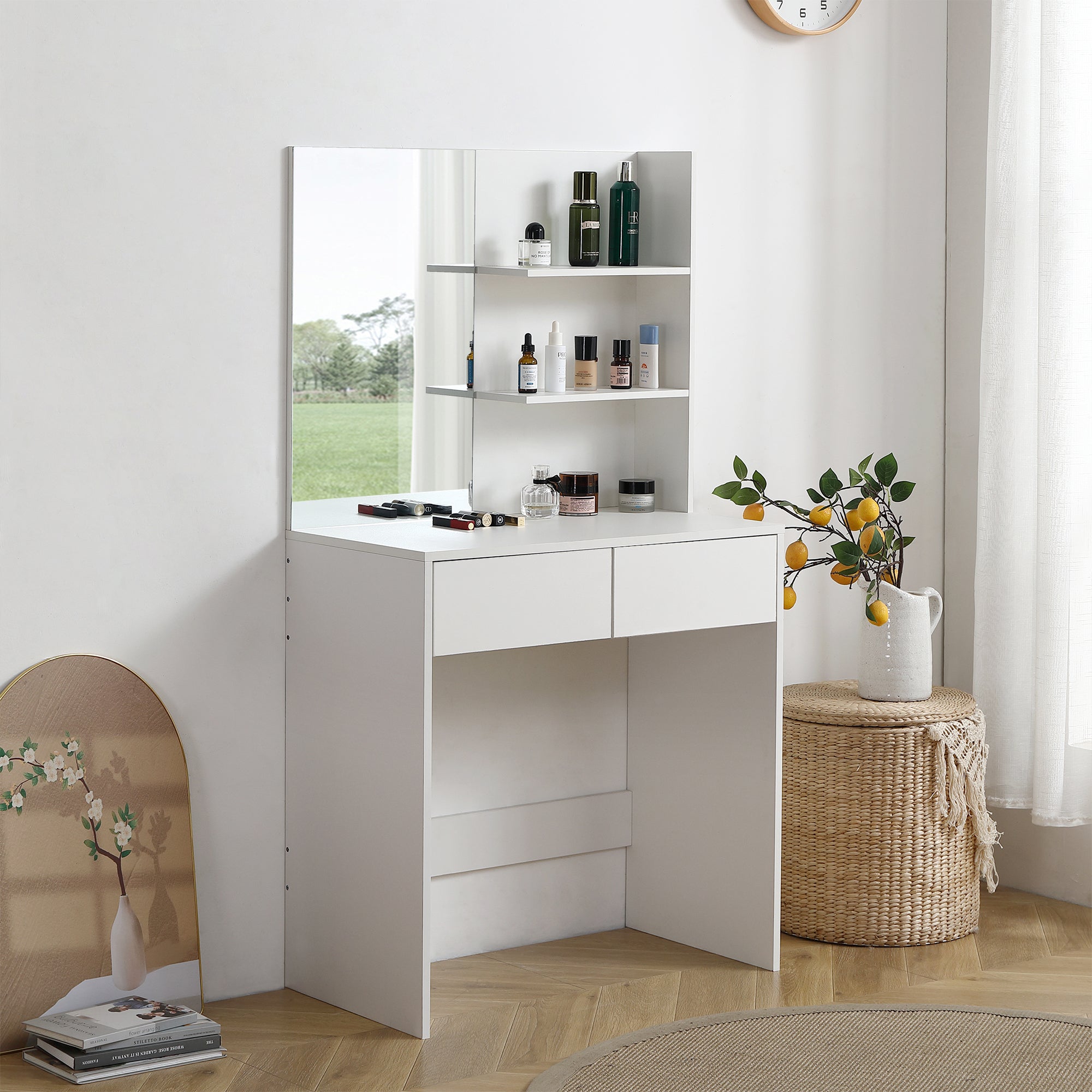 Vanity desk with mirror, dressing table with 2