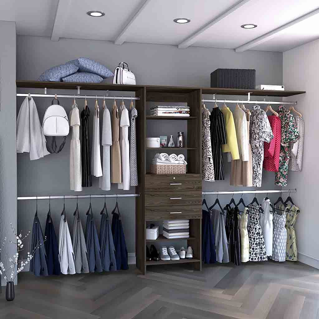 Closet System Pittsburg, Bedroom, Dark Walnut Walnut Particle Board Particle Board