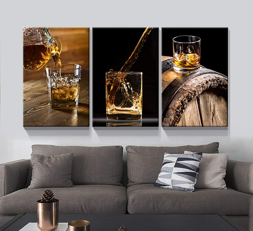 3 Panels Framed Canvas Whiskey Wall Art Decor,3 Pieces Mordern Canvas Painting Decoration Painting For Chrismas Gift, Office,Dining Room,Living Room, Bathroom, Bedroom Decor 2436In Thickness 1.5Inch Rectangle Framed Multicolor Oversized 41In Canvas