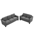 3 Piece Living Room Set With Tufted Cushions. Gray Linen