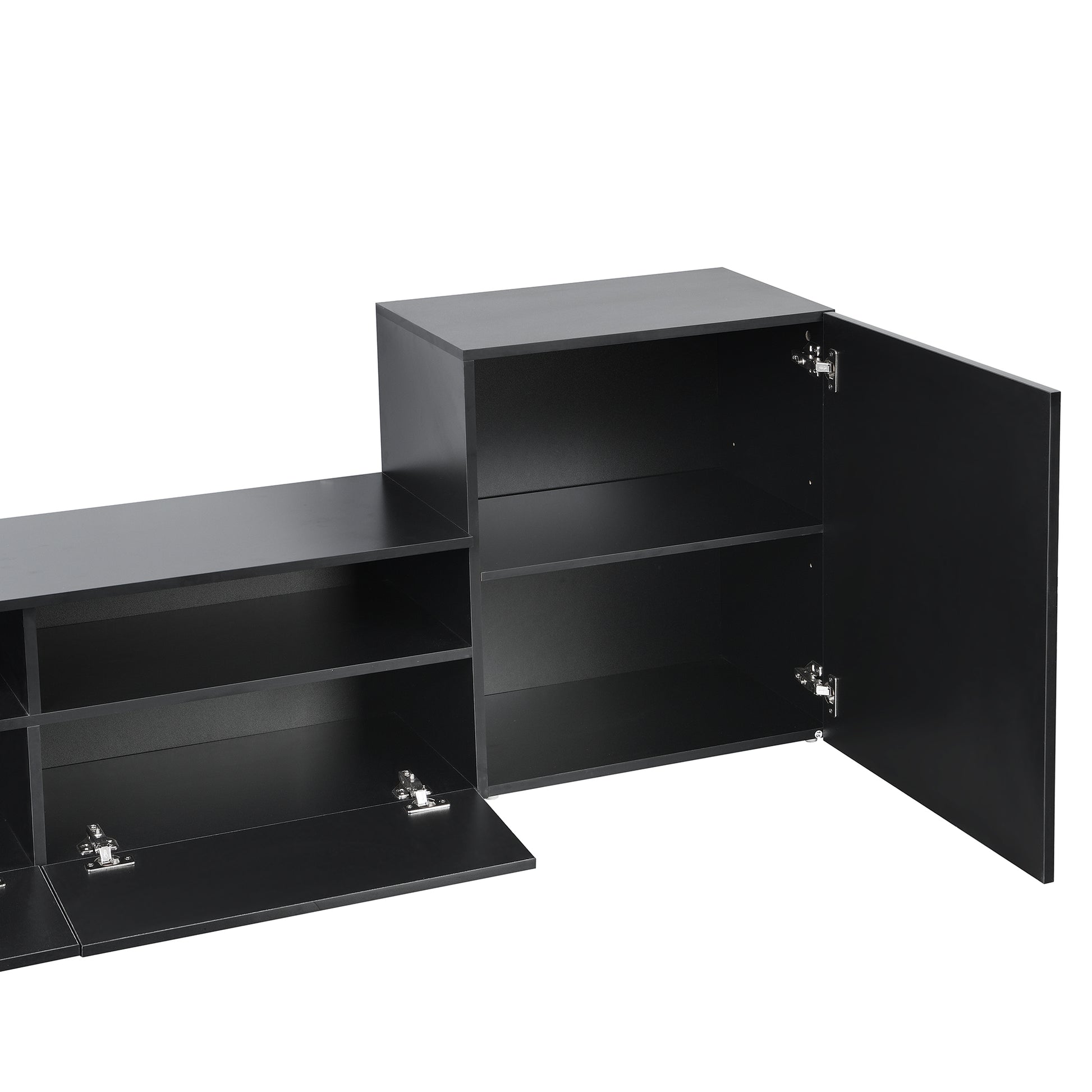 High Gloss Tv Stand With Large Storage Space, Media Console For Tvs Up To 78", Versatile Entertainment Center With Wall Mounted Floating Storage Cabinets For Living Room, Black Black Primary Living Space 70 79 Inches 70 79 Inches Mdf