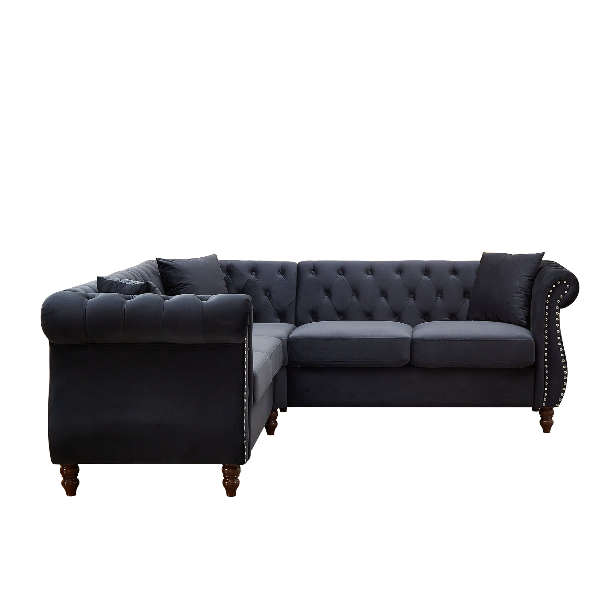 83.5 Inch Oversized Corner Sofa, L Shaped Sectional Couch,5 Seater Corner Sofas With 3 Pillows For Living Room, Bedroom, Apartment, Office Black Foam Velvet