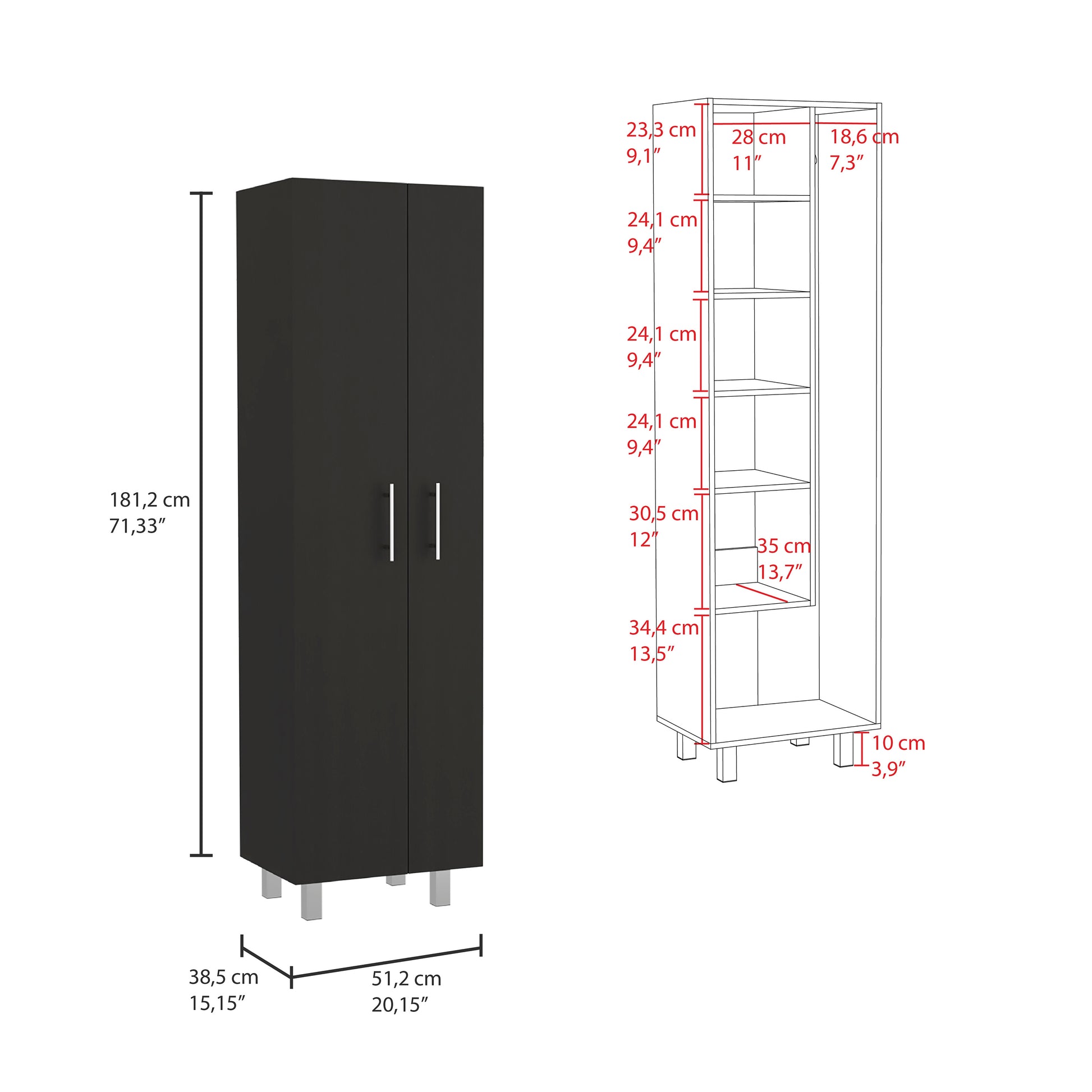 Closet Pantry Copenhague, Bedroom, Black White White Black Particle Board Particle Board