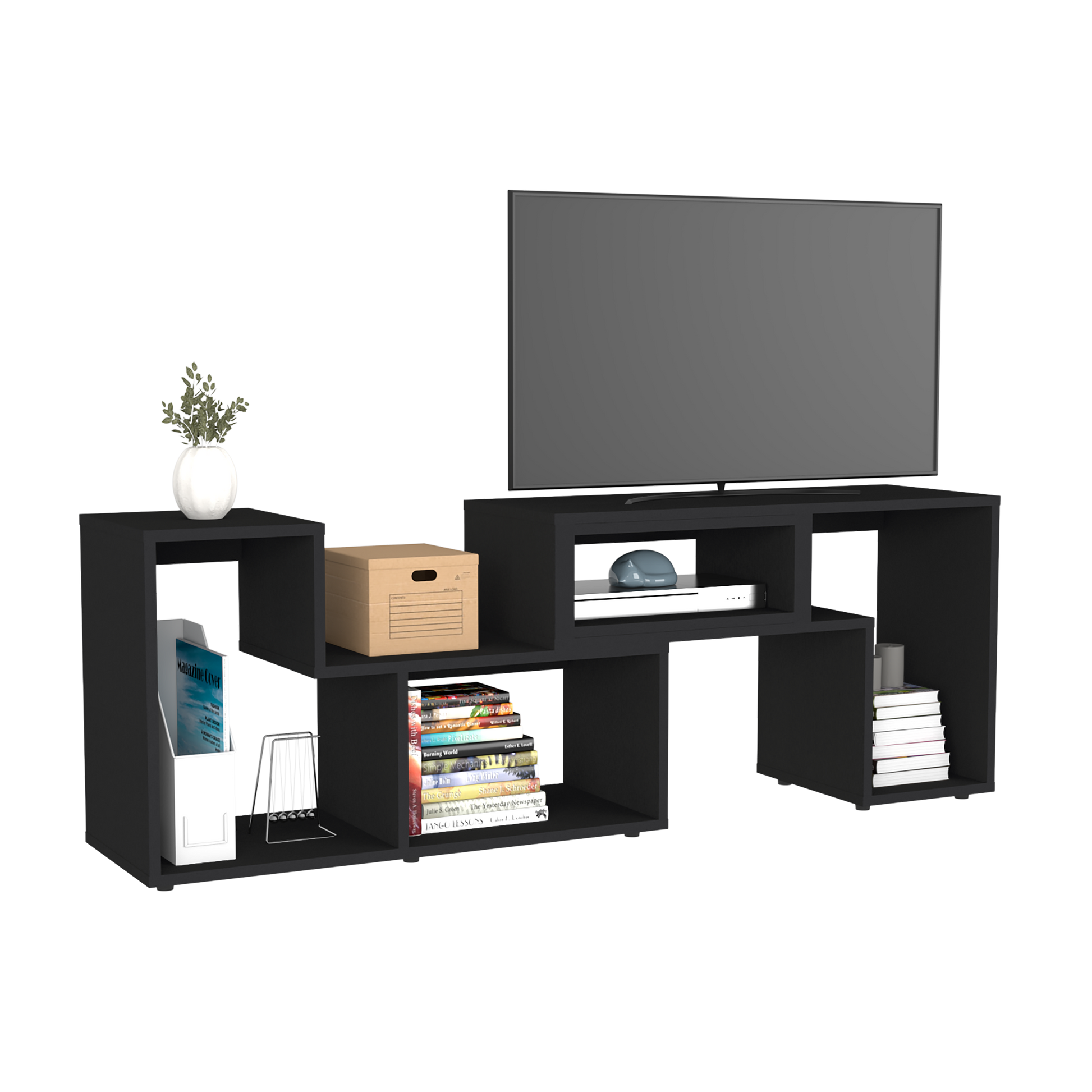 Extendable Tv Stand Houston, Living Room, Black Black 50 59 Inches Particle Board Particle Board