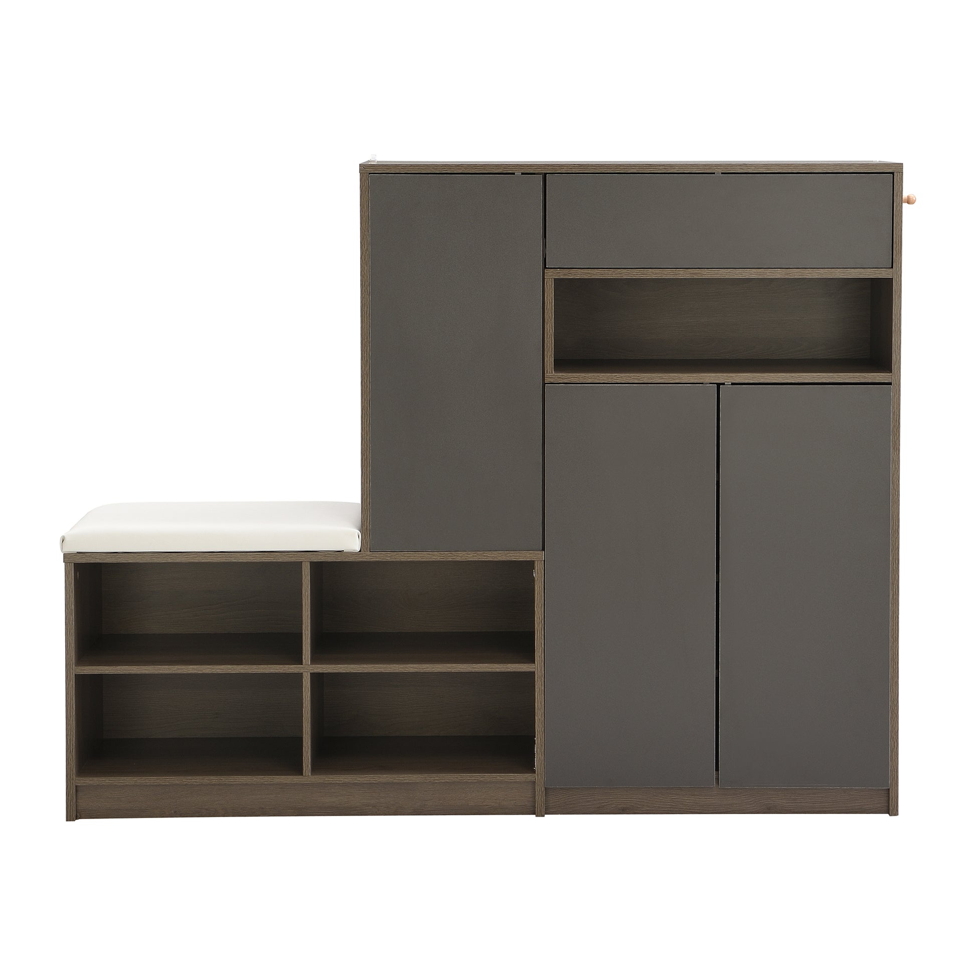 2 In 1 Shoe Storage Bench & Shoe Cabinets, Multi Functional Shoe Rack With Padded Seat, Versatile Shoe Storage Solution With Adjustable Shelves For Hallway, Grey 5 Or More Spaces Dark Grey Primary Living Space Adjustable Shelves Particle Board