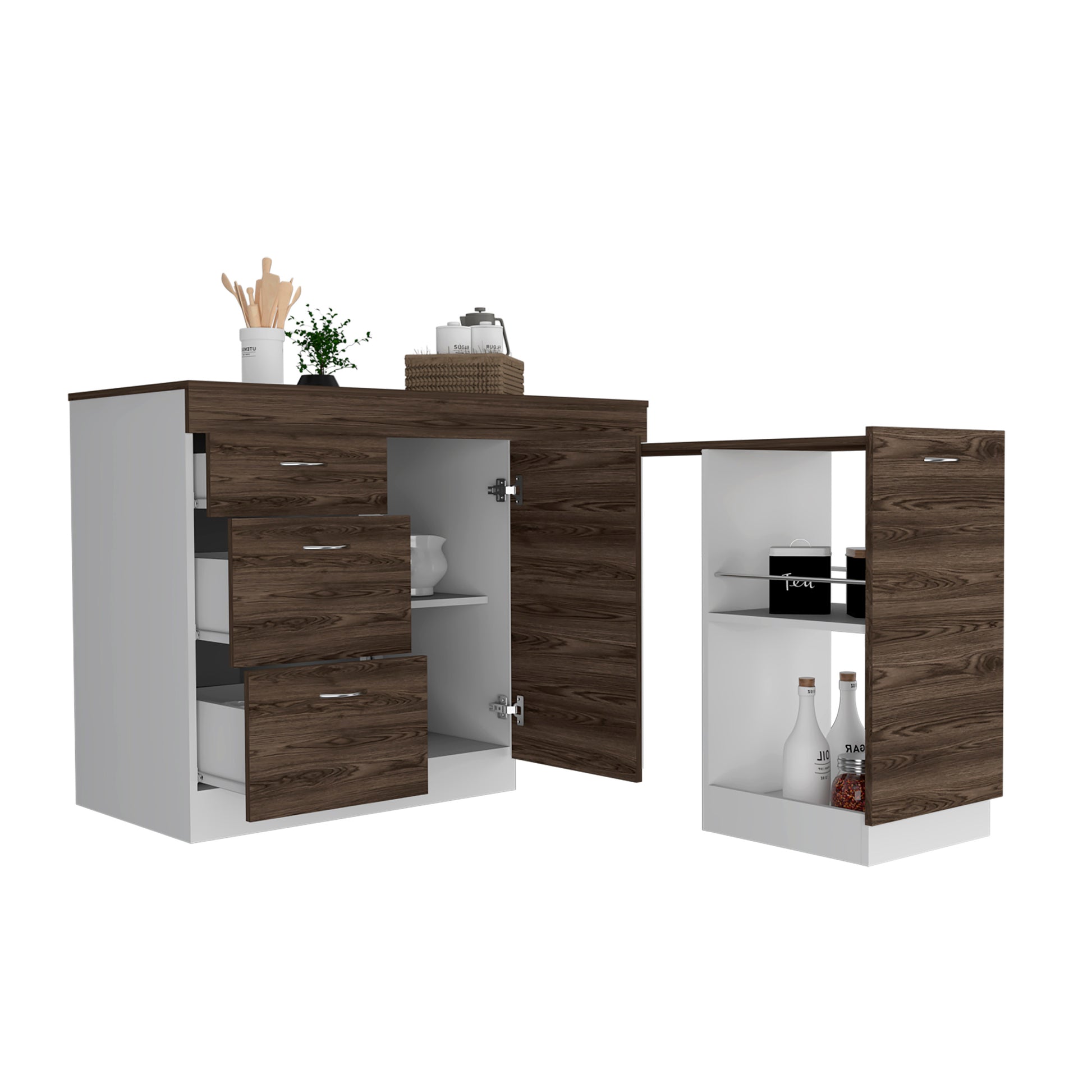 Kitchen Island Metask, Kitchen, White Dark Walnut Multicolor Particle Board Particle Board