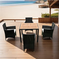 5 Piece Outdoor Patio Wicker Dining Set Patio Wicker Furniture Dining Set W Acacia Wood Top Black Wicker Creme Cushion Yes Dining Set Black Cream Rust Resistant Frame Mildew Resistant Cushion Garden & Outdoor Modern Multiple Chairs Seating Group Fiber