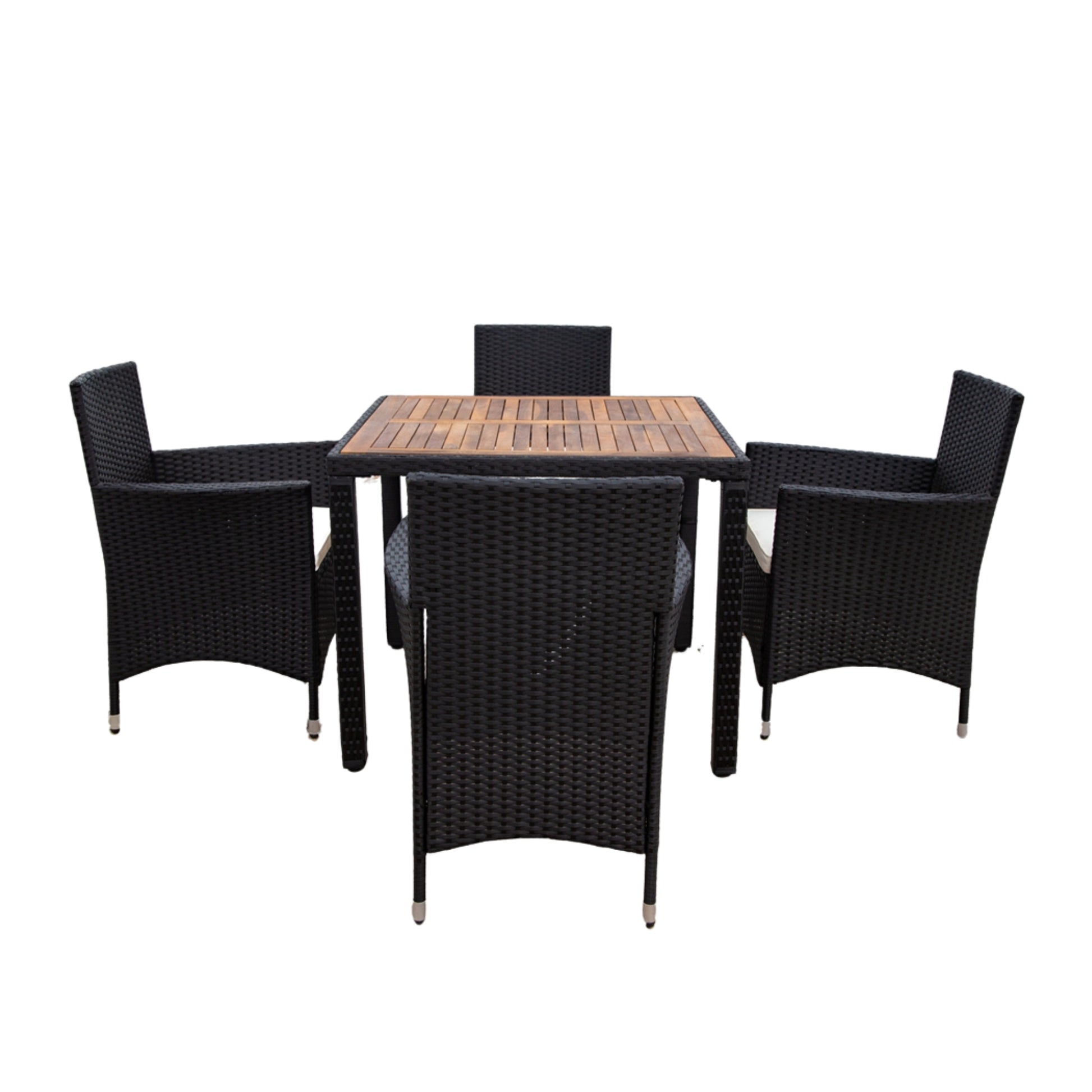 5 Piece Outdoor Patio Wicker Dining Set Patio Wicker Furniture Dining Set W Acacia Wood Top Black Wicker Creme Cushion Yes Dining Set Black Cream Rust Resistant Frame Mildew Resistant Cushion Garden & Outdoor Modern Multiple Chairs Seating Group Fiber