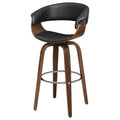 Walnut And Black Swivel Bar Stool Solid Walnut Brown Dining Room Foam Spot Clean Mid Century Modern Bar Stools Walnut Open Back Foam Faux Leather