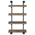 Black And Rustic Oak 4 Tier Wall Shelf 4 Black Brown Brown Vertical Office Open Back Wood Farmhouse,Rustic Wall Mounted Wood Metal