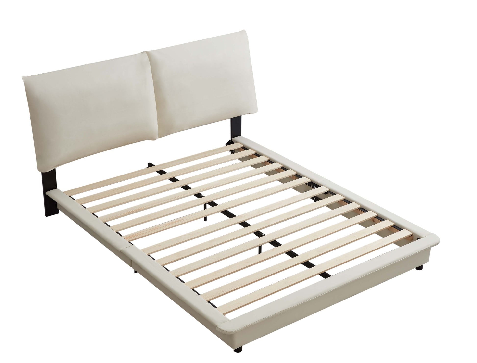 Queen Size Upholstered Platform Bed With Sensor Light And Ergonomic Design Backrests, White White Upholstered