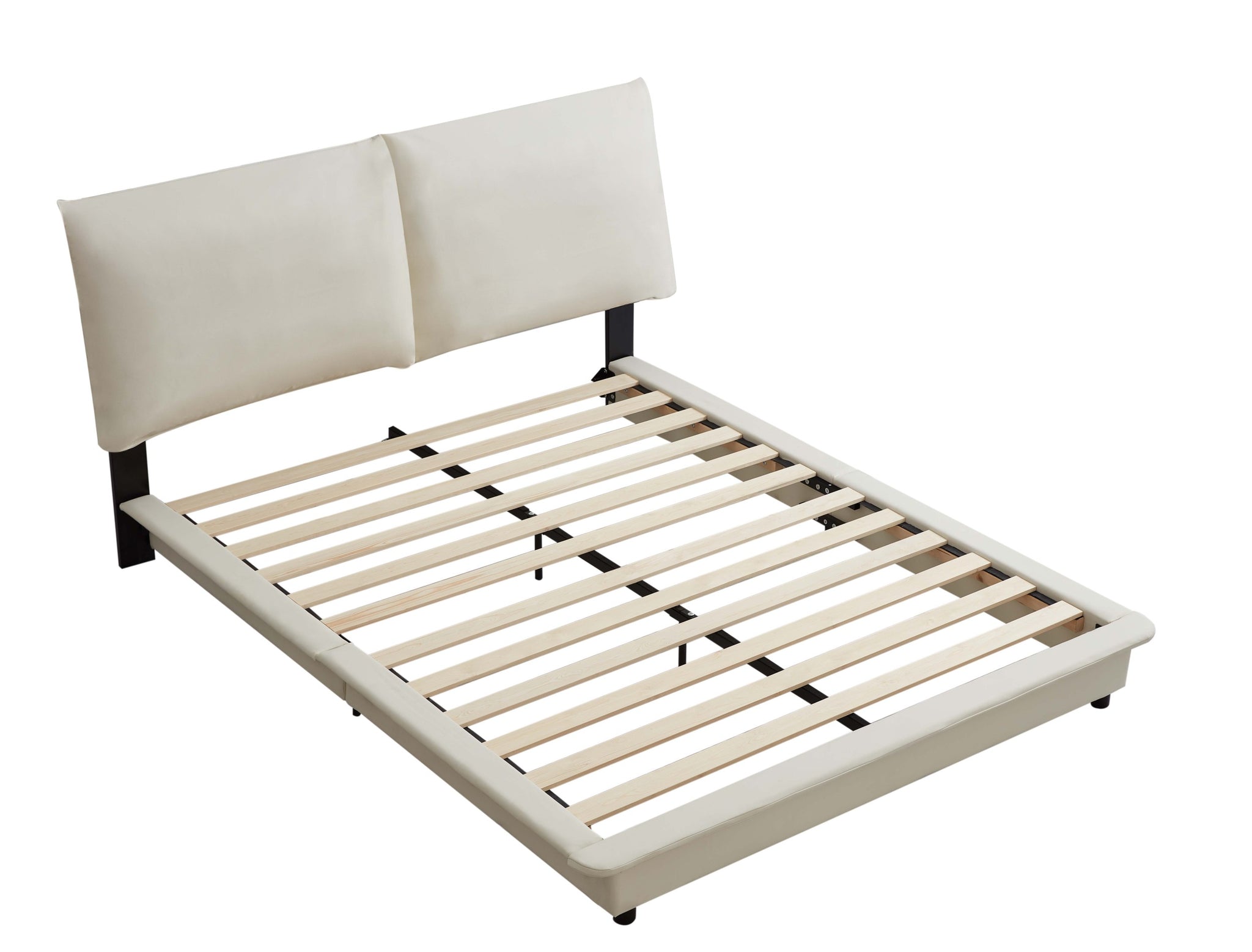 Queen Size Upholstered Platform Bed with Sensor Light white-upholstered