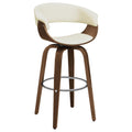 Walnut And Ecru Swivel Bar Stool Solid Cream Brown Dining Room Foam Spot Clean Mid Century Modern Bar Stools Walnut Open Back Foam Faux Leather