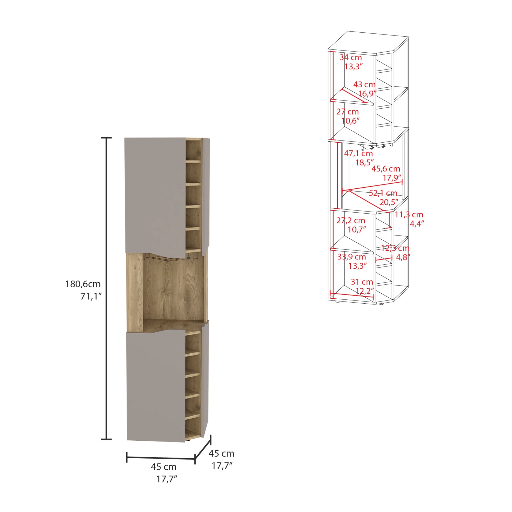 Corner Bar Cabinet Bell, Living Room, Aged Oak Taupe Taupe Particle Board Particle Board