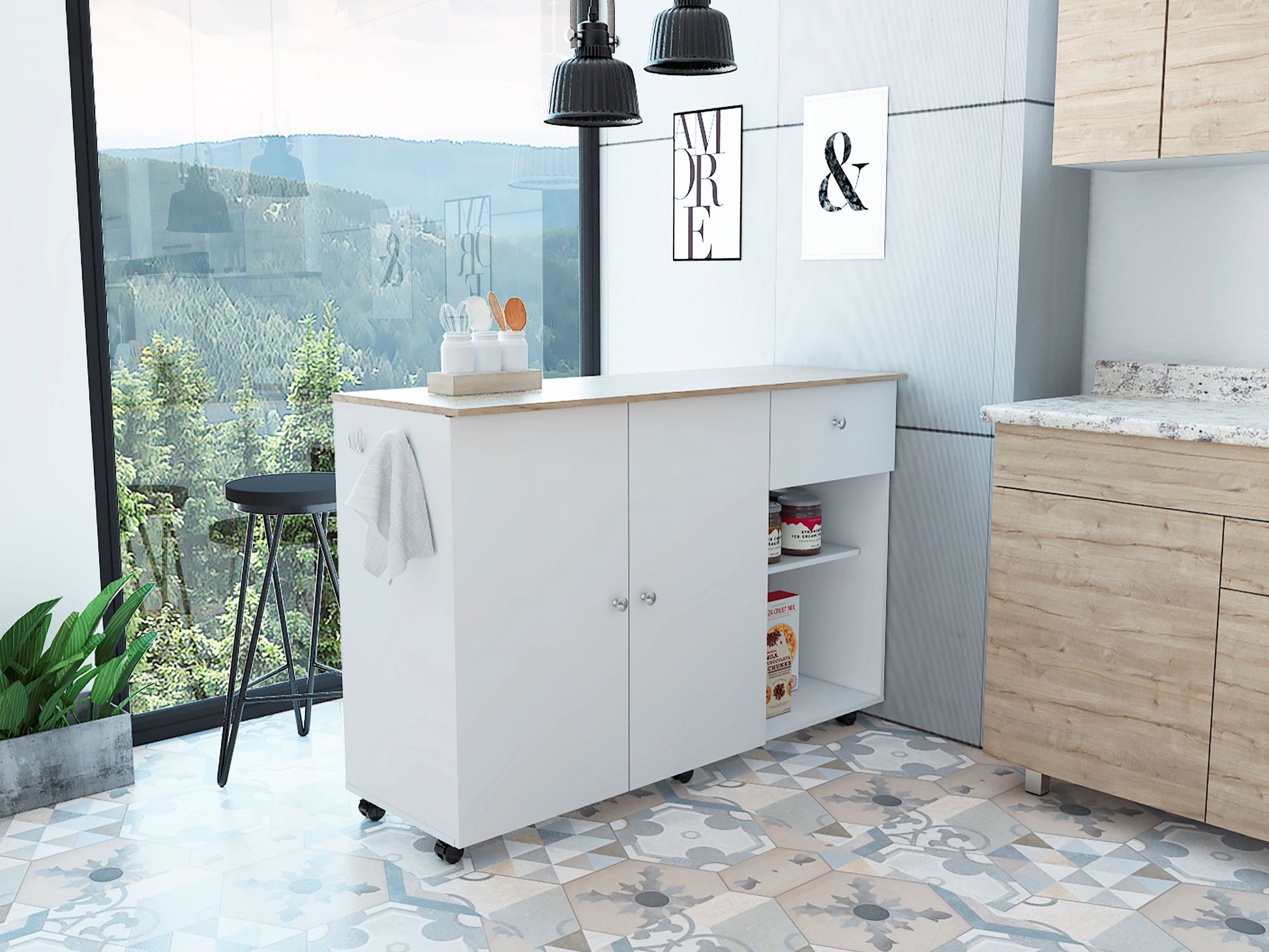 Kitchen Island Cart Indiana, Kitchen, White Light Oak White Light Oak Particle Board Particle Board