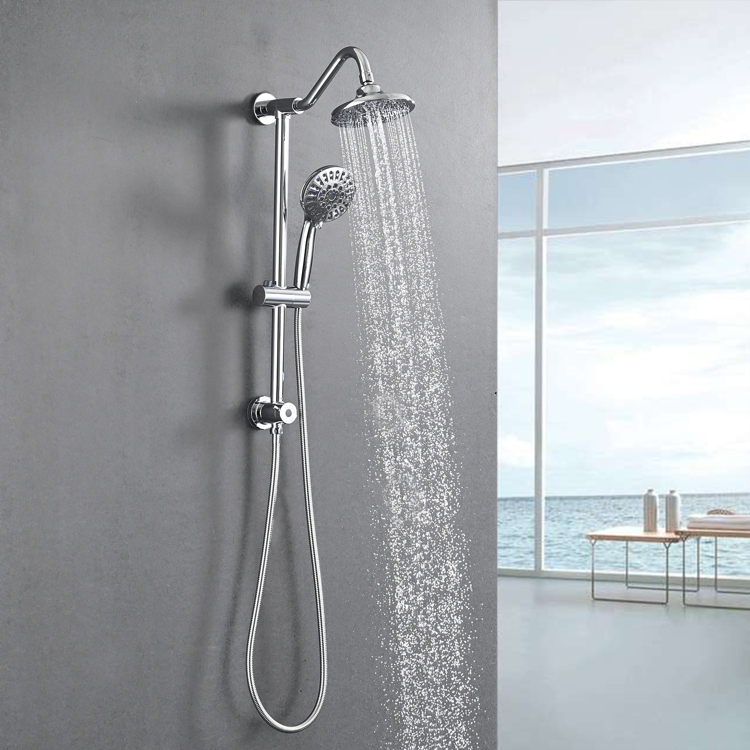 6" Rain Shower Head With Handheld Shower Head Bathroom Rain Shower System Chrome Stainless Steel