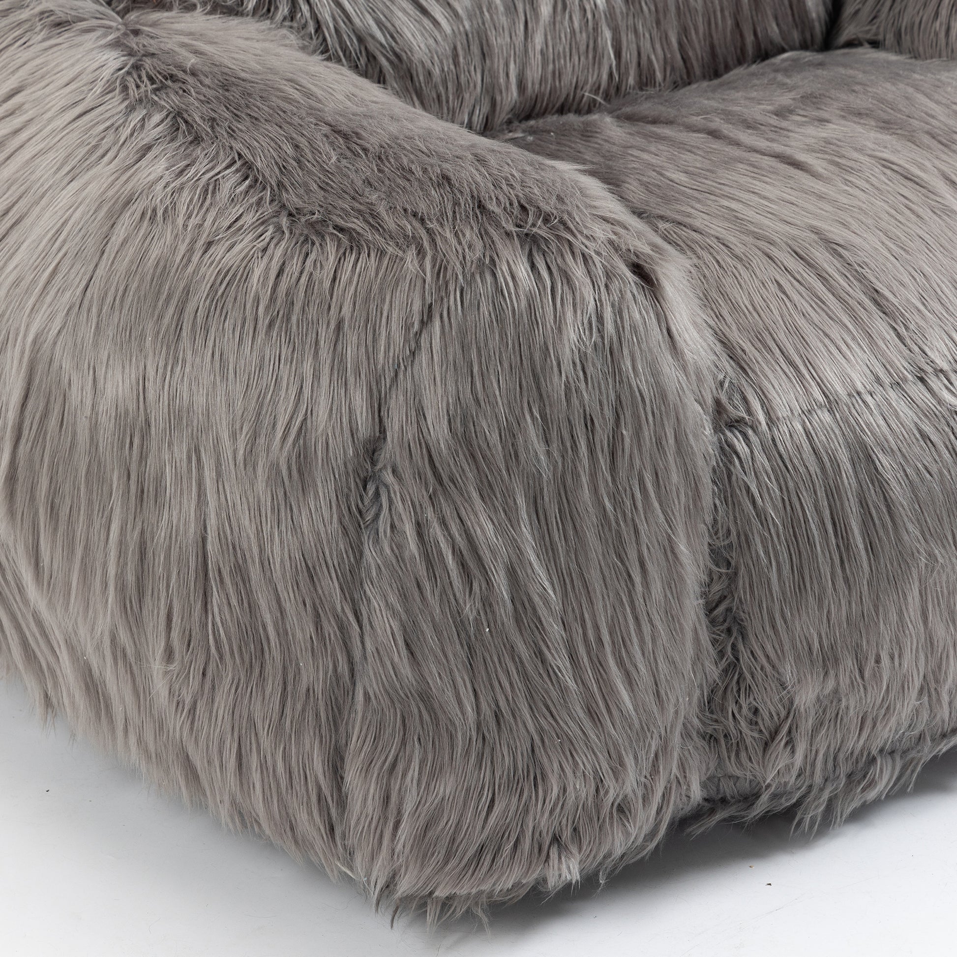 Bean Bag Chair Lazy Long Hair Sofa Bean Bag Chair Adult, Teen High Density Foam Filled Modern Focus Chair Comfortable Living Room, Bedroom Chair Grey Faux Fur