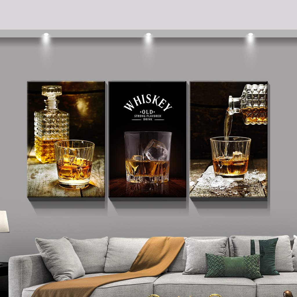 3 Panels Framed Canvas Whiskey Wall Art Decor,3 Pieces Mordern Canvas Painting Decoration Painting For Chrismas Gift, Office,Dining Room,Living Room, Bathroom, Bedroom Decor Ready To Hang Rectangle