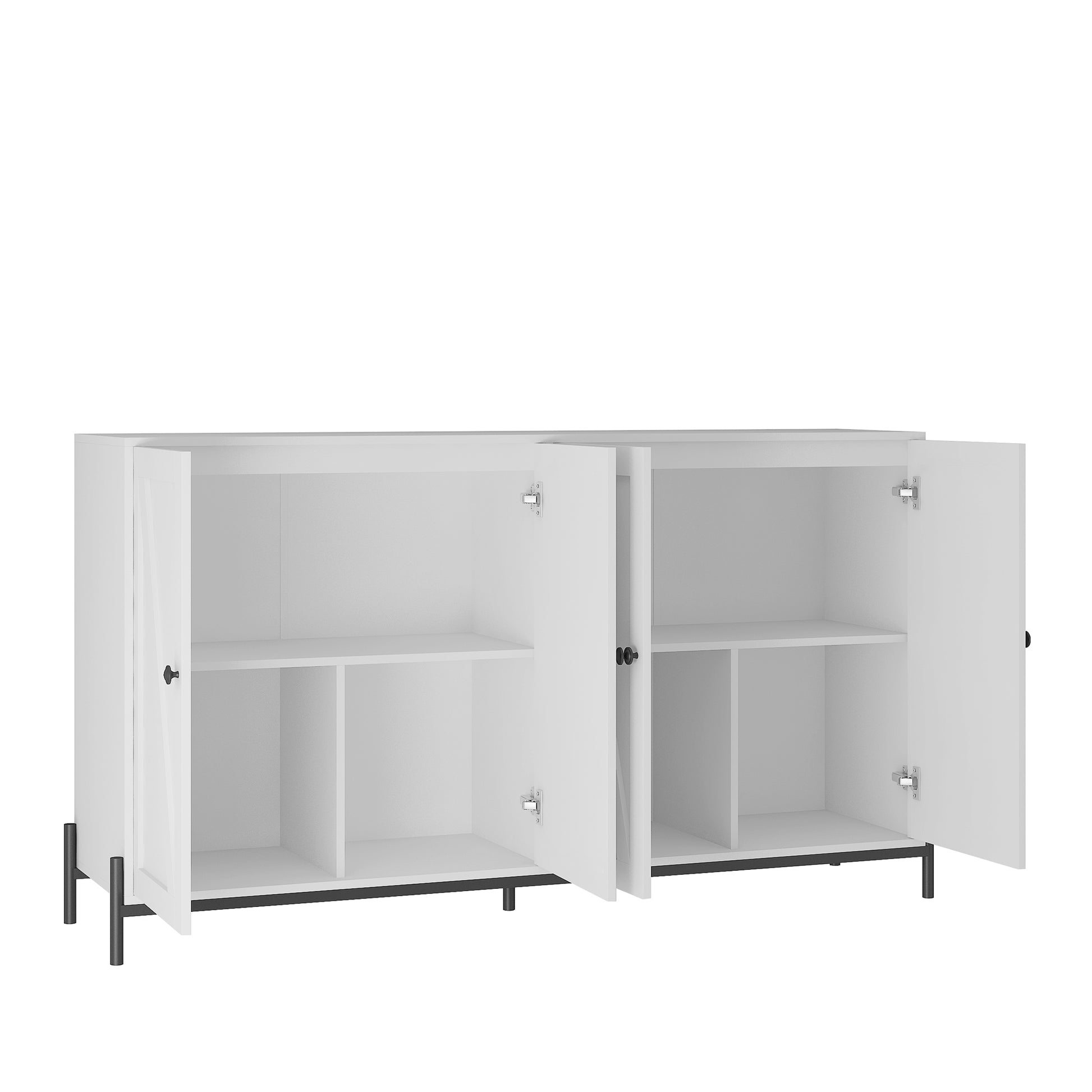 Storage Cabinet Buffet Cabinet With 2 Cabinet, 4 Doors, Metal Leg, Sideboard Wooden Cabinet, Entryway Floor Cabinet For Living Room, Study, And Entryway White White Mdf