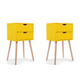 Mid Century Nightstand With 2 Sliding Drawers, Wood Sofa Side Table, Modern End Table For Living Room Bedroom, Set Of 2 Yellow Wood