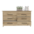 6 Drawer Double Dresser Wezz, Bedroom, Light Oak White Light Oak Particle Board Particle Board