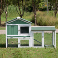 Large Wooden Rabbit Hutch Indoor And Outdoor Bunny Cage With A Removable Tray And A Waterproof Roof, Grey Green White Green Wood