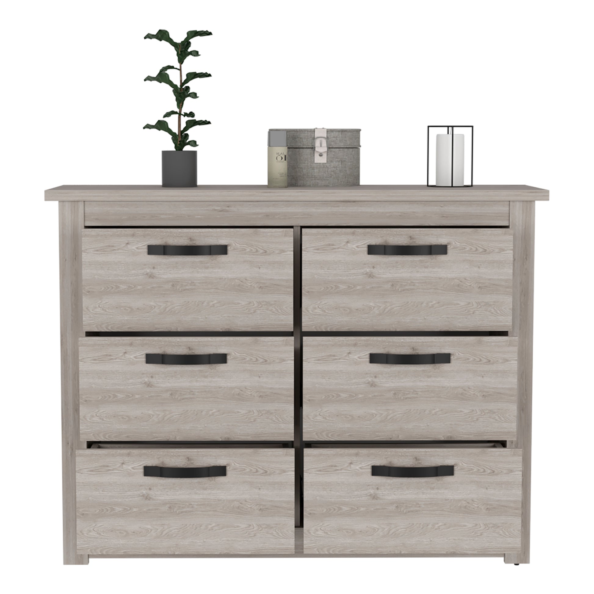 6 Drawer Double Dresser Toret, Bedroom, Light Gray Light Gray Particle Board Particle Board