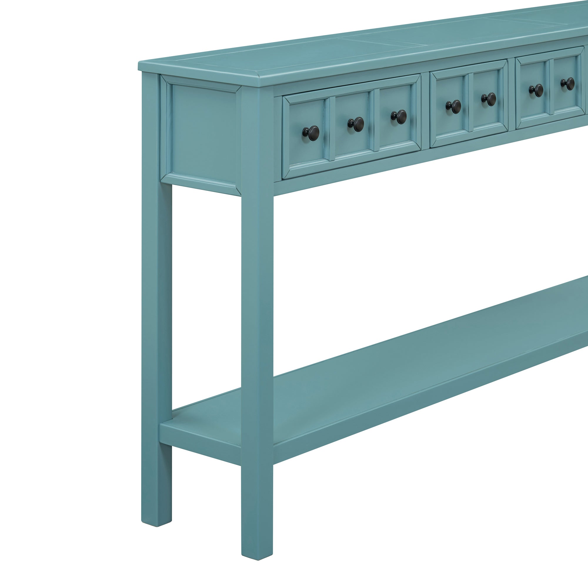 Rustic Entryway Console Table, 60" Long Sofa Table With Two Different Size Drawers And Bottom Shelf For Storage Turquoise Green Turquoise Green Solid Wood