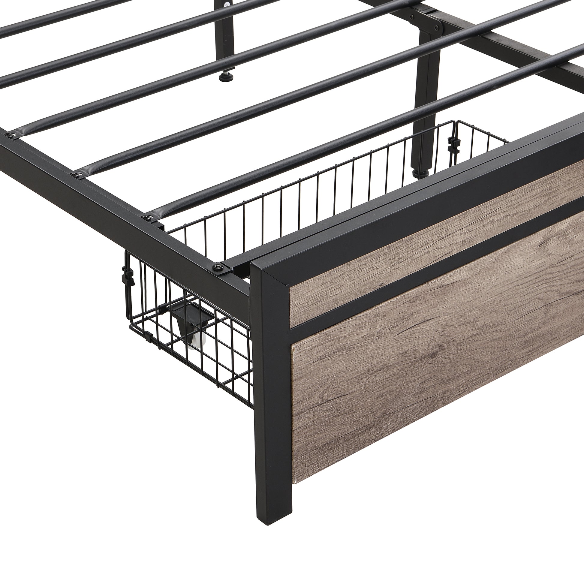 Queen Size Metal Platform Bed Frame With Upholstery Storage Function Headboardand Usb Liner And Footboard With Drawersno Box Spring Needed, Large Under Bed Storage, Easy Assemble Black Gray Mdf Metal