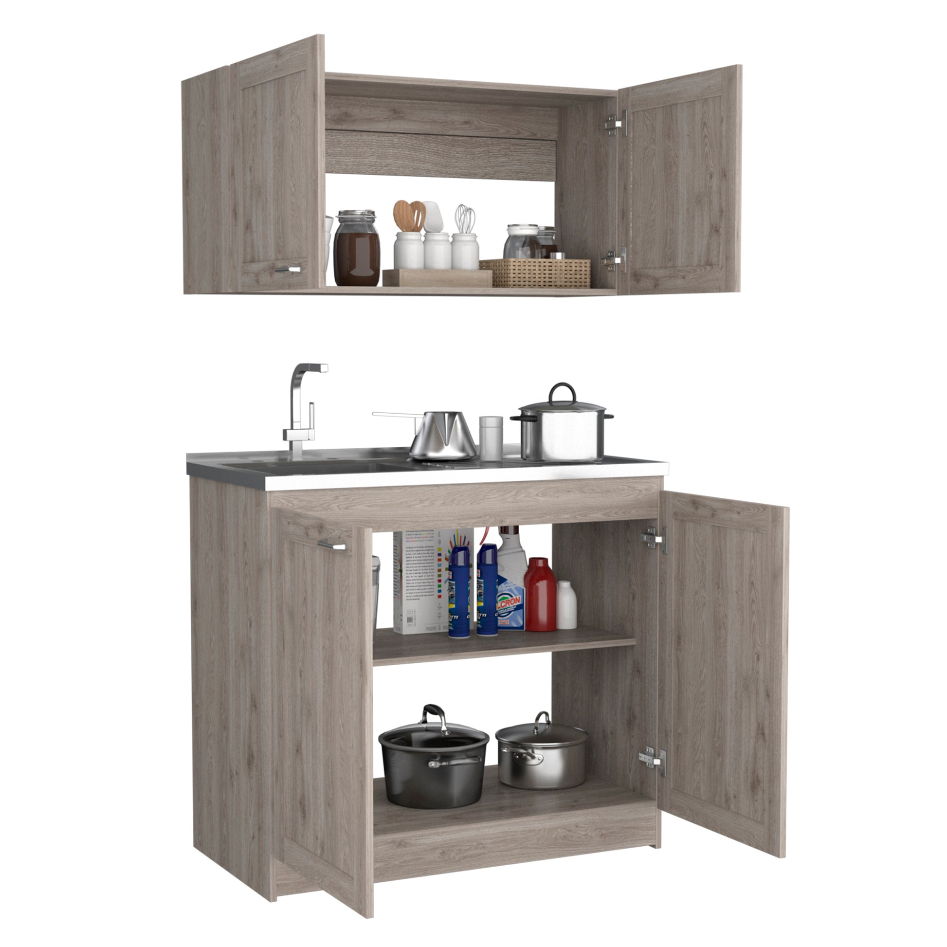 Cabinet Set Zeus, Garage, Light Gray Light Gray Particle Board Particle Board