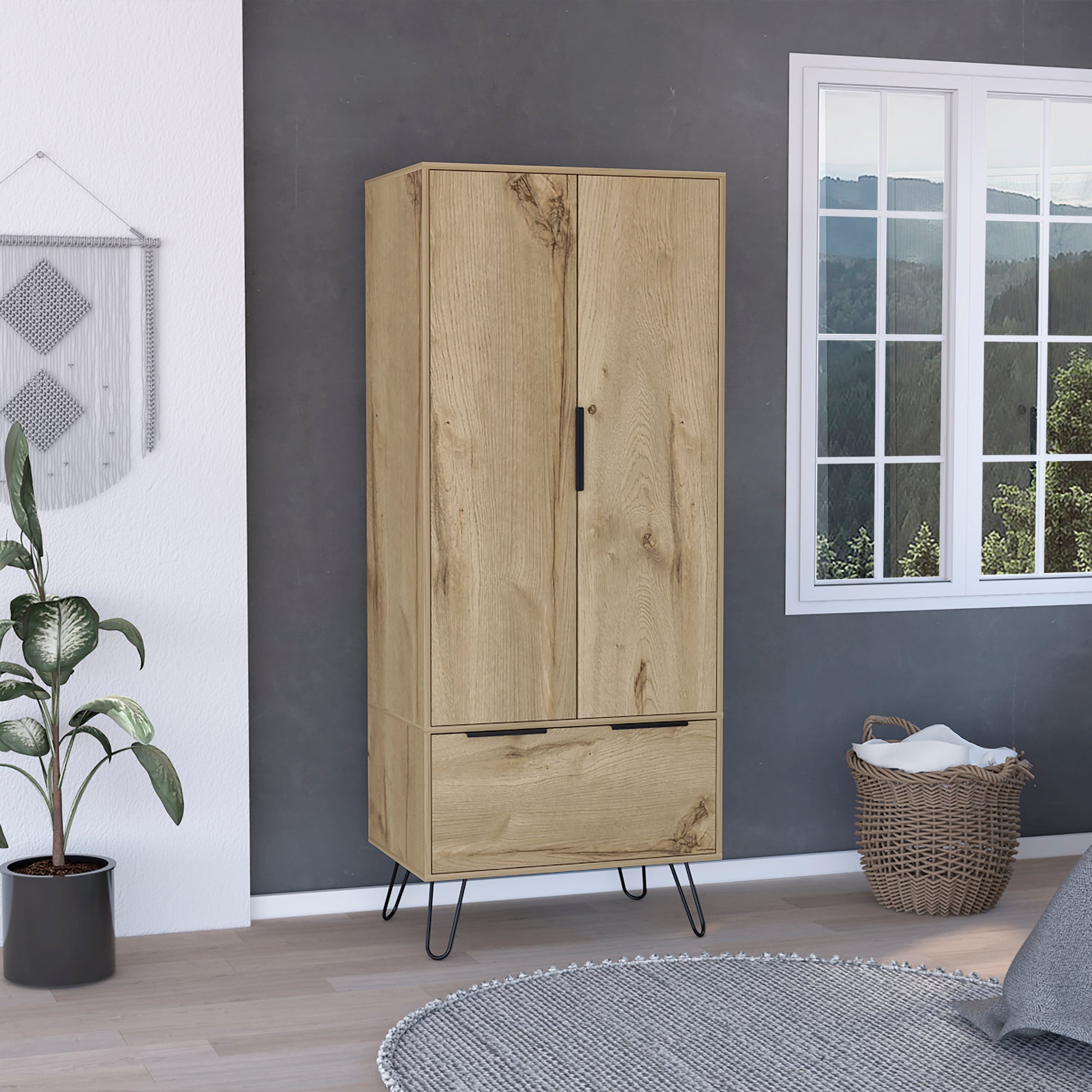 Armoire Skyoner, Bedroom, Light Oak Light Oak Particle Board Particle Board